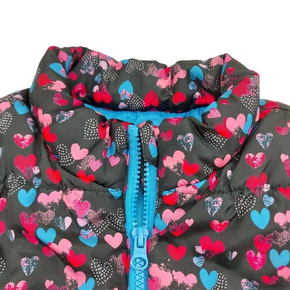 Energie Girls Puffer Vest Medium Red Pink Hearts Print Lined Winter Warm Outdoor - Picture 4 of 6